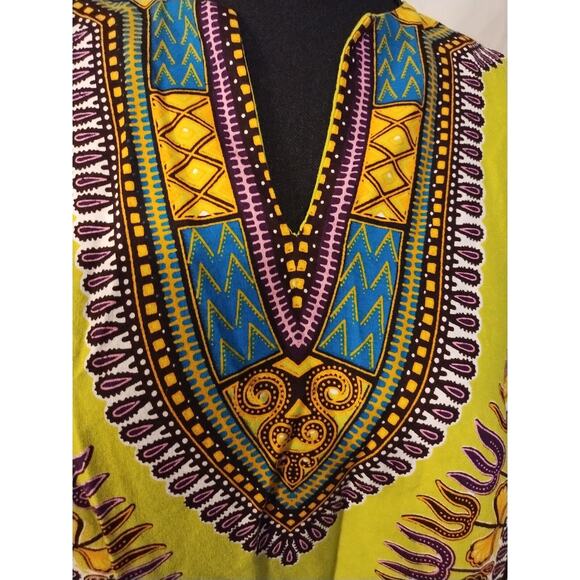 Green & Blue African Dashiki Tunic (Appears Handmade) 29" Long 46" Chest - Picture 3 of 9